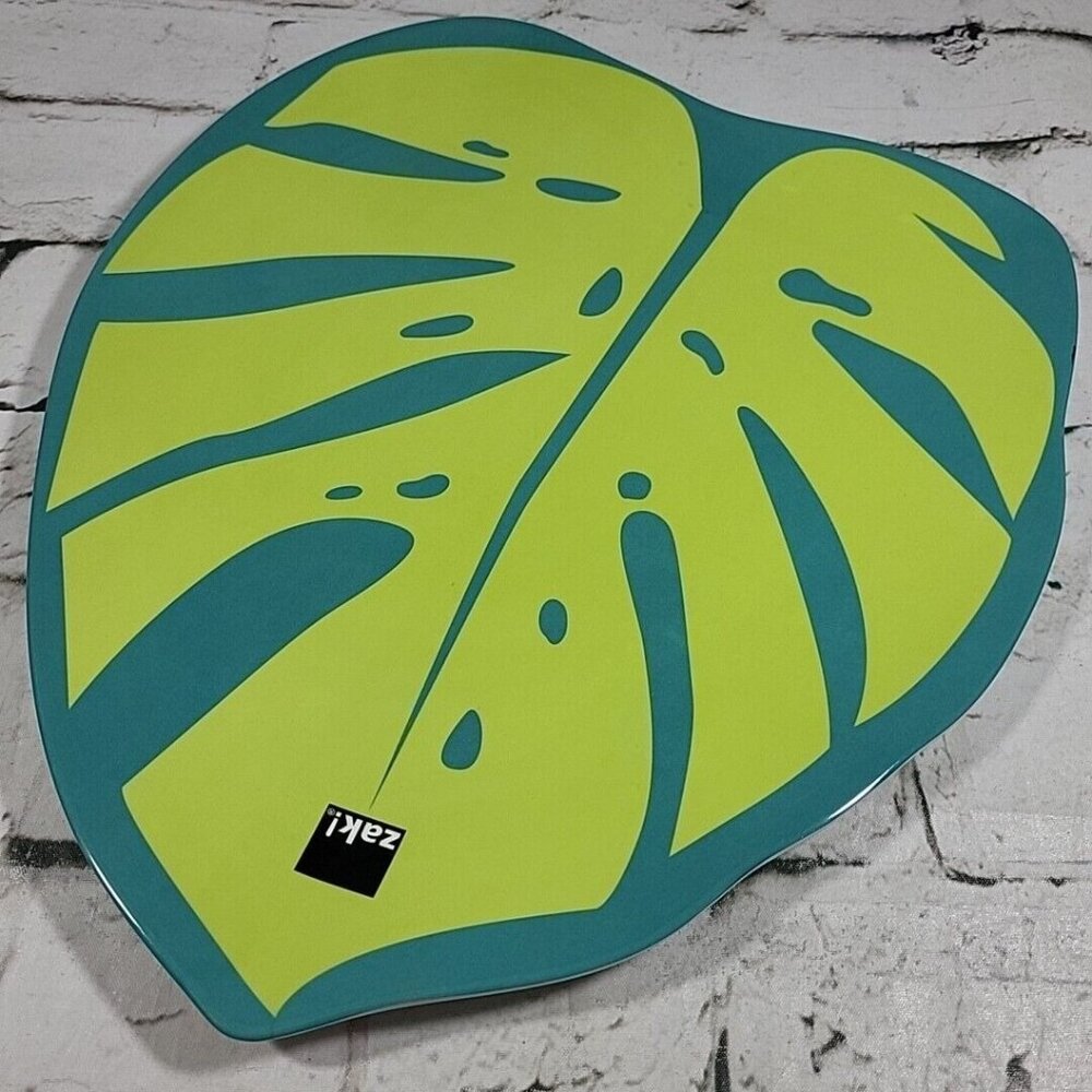 Zak Designs Melamine Serving Tray Tropical Monstera‎ Leaf Shaped Summer NWT